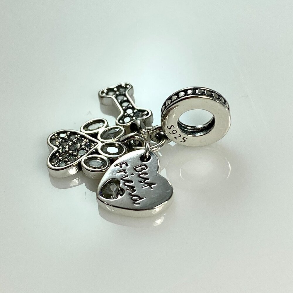 Sterling Silver Best Friend Paw and Bone Dangle Charm